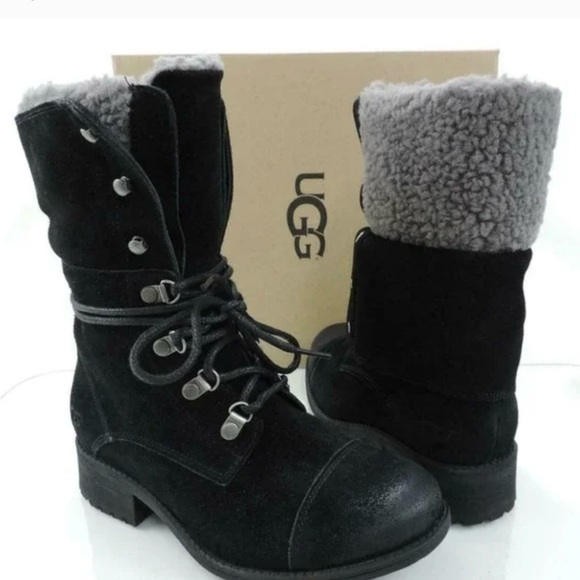 Women's UGG GRADIN Water Resistant Lace Up Mid-Calf Boots Black - Picture 2 of 2